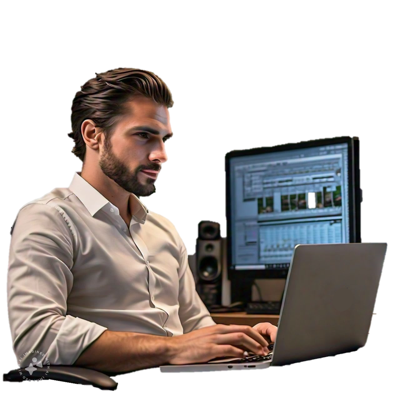 Elegant person working on his desktop laptop